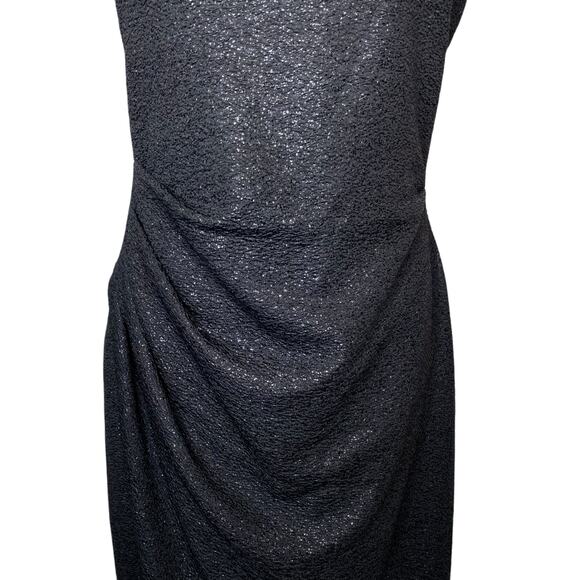 Kay Unger Ruched Black Shimmer Sheath Dress size 10 - Picture 3 of 5